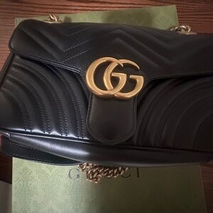 Authentic Gucci black gold hardware Marmont flap bag